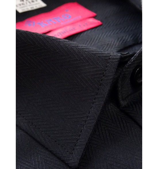 Elegancka czarna koszula w delikatną jodełkę 100% bawełna