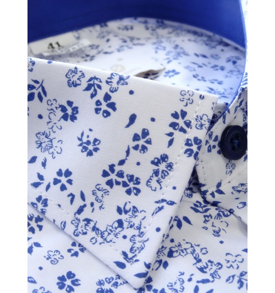 Koszula męska z krótkimi rękawami z tkaniny twill w granatowe kwiaty